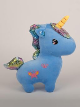 DukieKooky - Butterfly Design Sparkly Mane Blue Unicorn Plush Toy (2-6 Years)