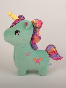 DukieKooky - Butterfly Design Sparkly Mane Green Unicorn Plush Toy (2-6 Years)