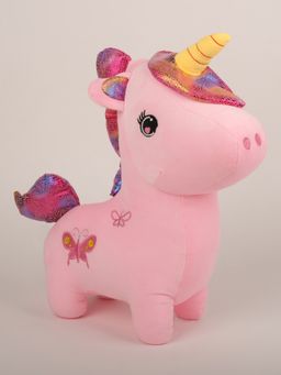 DukieKooky - Butterfly Design Sparkly Mane Pink Unicorn Plush Toy (2-6 Years)