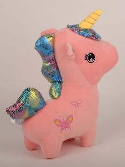DukieKooky - Butterfly Design Sparkly Mane Pink Unicorn Plush Toy (2-6 Years)