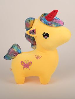 DukieKooky - Butterfly Design Sparkly Mane Yellow Unicorn Plush Toy (2-6 Years)