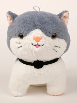 DukieKooky - Super Cute & Adorable Grey and White Cat with Black Collar Plush Soft Toy (2-6 Years)