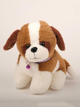 DukieKooky - Cute & Adorable Brown and White Dog with Purple Collar and Bell Plush Toy (2-6 Years)