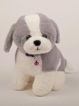 DukieKooky - Cute & Adorable Grey and White Dog with Purple Collar and Bell Plush Toy (2-6 Years)