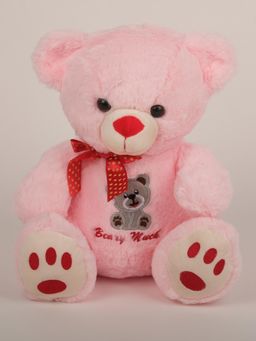 DukieKooky - Super Cute & Adorable Pink Teddy Bear with Red Bow Plush Soft Toy (2-6 Years)