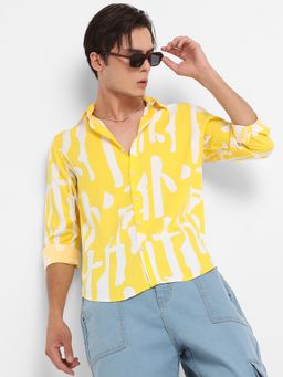 Campus Sutra - Men Lemon Yellow Abstract Print Shirt