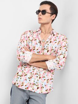 Campus Sutra - Men Blue & Pink Leaf Strokes Shirt