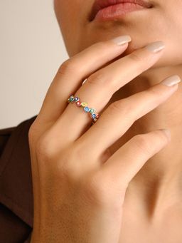METALM - Colourful Enamel Evil Eye Ring in 925 Silver
