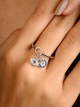 METALM - Protective Rhodium Evil Eye Silver Ring