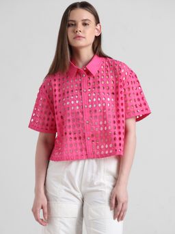 ONLY - Pink Cut Work Schiffli Shirt