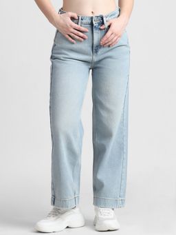 ONLY - Light Blue Mid Rise Wide Leg Jeans