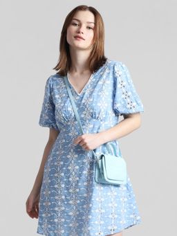 ONLY - Blue Cut-Work Embroidery Dress