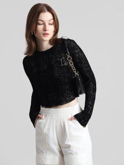 ONLY - Black Animal Print Mesh Top