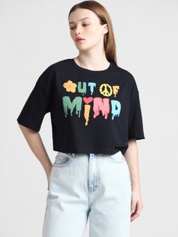 ONLY - Black Graphic Cropped Boxy Fit T-Shirt