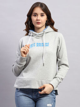 Rock.it - Women's Grey Solid Hooded Full Sleeve Sweatshirt