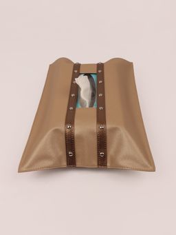 The House Of Ganges - Tissue Box Cover Vegan Leather- Champagne (M)