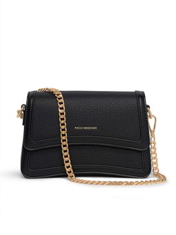 Paco Madamo - Black Solid Pu Sling Bag with Detachable Strap and Chain Strap