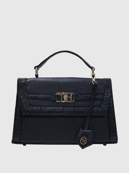THE HOLISTIK - Black Solid Leather Handbag with Detachable Strap