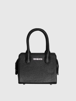 THE HOLISTIK - Black Solid Leather Handbag with Detachable Strap