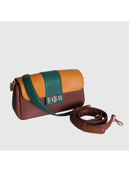 THE HOLISTIK - Brown Colorblock Leather Sling Bag with Detachable Strap and Chain Strap