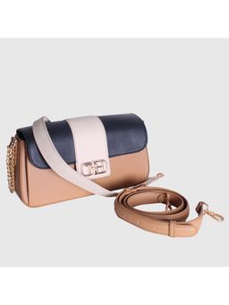 THE HOLISTIK - Beige Colorblock Leather Sling Bag with Detachable Strap and Chain Strap