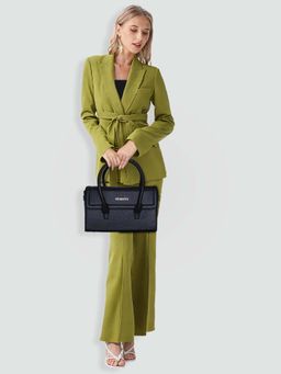 THE HOLISTIK - Black Solid Leather Handbag with Detachable Strap