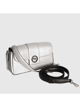 THE HOLISTIK - Silver Solid Leather Sling Bag with Detachable Strap and Chain Strap