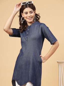 RIGO - Women Indigo Curved Bottom Kurta