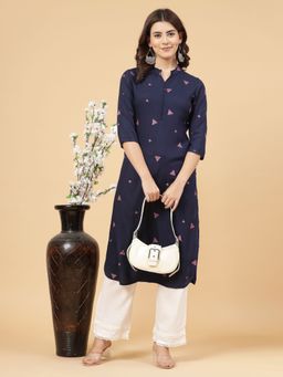 RIGO - Women Navy Printed Straight Kurta