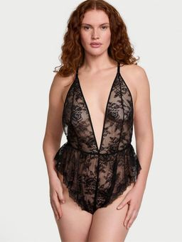 Victoria's Secret - Black Rose Lace Plunge Flutter Babydoll