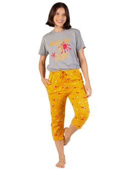 evolove - Women Mustard Cotton Night Top & Capri (Set of 2)