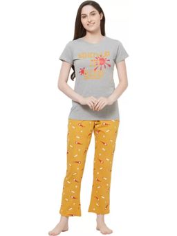 evolove - Women Cotton Night Suit Yellow Top & Capri (Set of 2)
