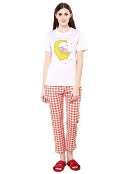 evolove - Women Cotton White Night Top & Capri (Set of 2)