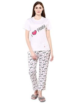 evolove - Women White Cotton Night Top & Capri (Set of 2)