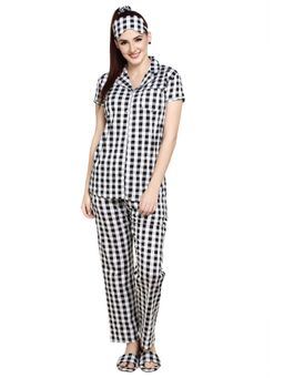 evolove - Women Black Cotton Checks Night Shirt & Capri (Set of 2)