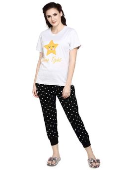 evolove - Women White Cotton Night Top & Capri (Set of 2)