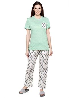 evolove - Women Green Cotton Night Top & Capri (Set of 2)