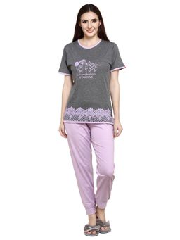 evolove - Women Purple Cotton Night Top & Capri (Set of 2)
