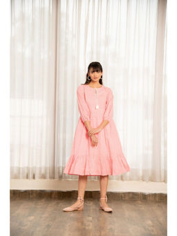 EKOHUM - Floral Print Gathered Pink Dress