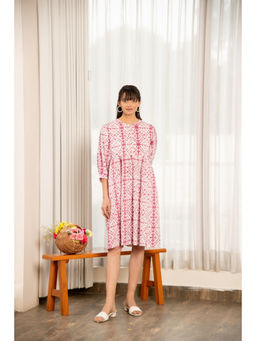 EKOHUM - Shibori Print Loose Fit Gathered Mauve Dress