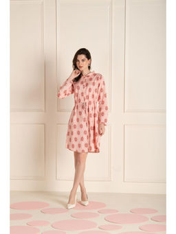 EKOHUM - Ikat Cotton Flex Pink Shirt Dress