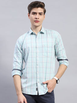Monte Carlo - Mens Blue Checkered Full Sleeve Cotton Casual Shirt