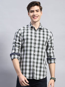 Monte Carlo - Mens White Checkered Full Sleeve Cotton Casual Shirt