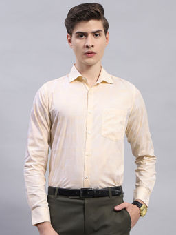 Monte Carlo - Mens Peach Solid Full Sleeve Cotton Casual Shirt