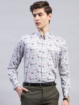 Monte Carlo - Mens Grey Printed Full Sleeve Cotton Casual Shirt