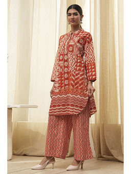 Biba - Women Rust Cotton Straight Printed Kurta & Palazzo (Set of 2)