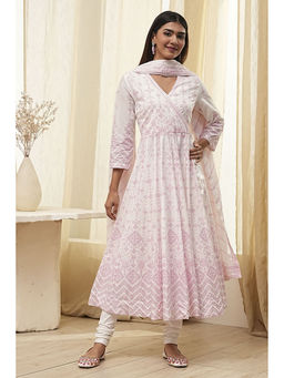 Biba - Women Pink Cotton Anarkali Kurta & Churidar with Dupatta (Set of 3)