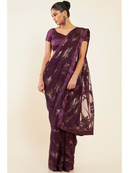 Soch - Women Purple Georgette Abstract Saree with Unstitched Blouse