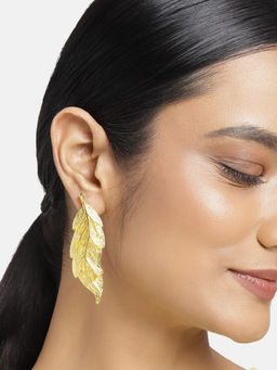 Estele - Gold Plated Nature Inspired Oversized Leafy Design Earrings for Women