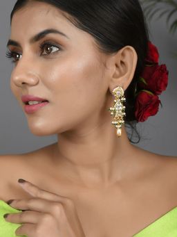 DASTOOR - Off White Green & White Golden Pearl Detailing Earrings